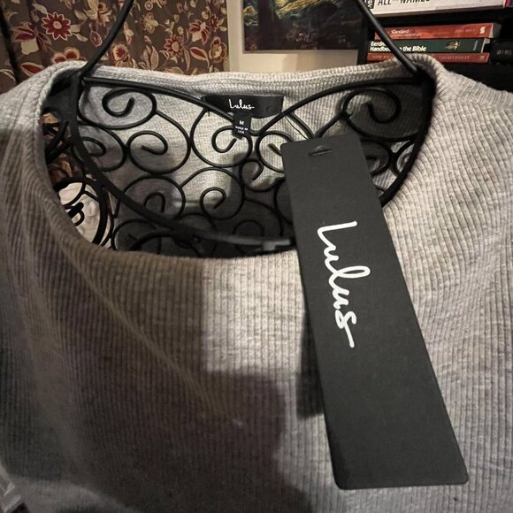 Lulus' Bodycon Gray Tank Dress Rib Knit w/Ruched Sides (Sz Med fits like a Sm) - Picture 3 of 8